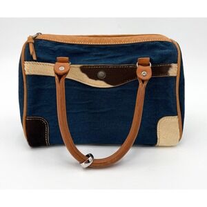 T Capelli Denim Cowhide Leather Satchel Bag Womens Blue Brown Western Handbag
